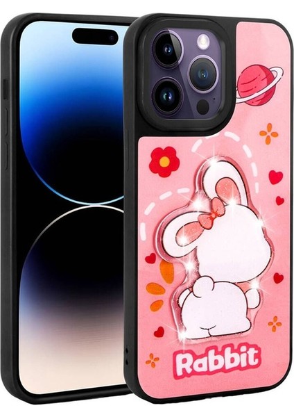 Apple iPhone 14 Pro Uyumlu Kılıf Parlayan Kabartmalı Ikonik Figürlü Zore Amas Silikon Kapak, Pembe