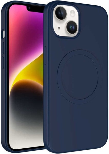 Apple iPhone 14 Uyumlu Kılıf Magsafe Wireless Şarj Özellikli Pastel Renk Silikon Zore Plas Kapak, Lacivert