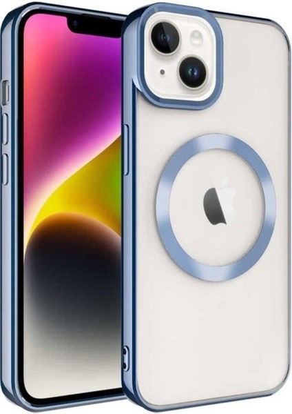 Apple iPhone 14 Uyumlu Kılıf Magsafe Wireless Şarj Özellikli Zore Setro Silikon, Mavi