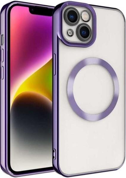 Apple iPhone 14 Uyumlu Kılıf Magsafe Wireless Şarj Özellikli Zore Setro Silikon, Derin Mor