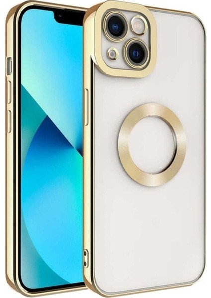 Apple iPhone 14 Uyumlu Kılıf Kamera Korumalı Logo Gösteren Zore Omega Kapak, Gold