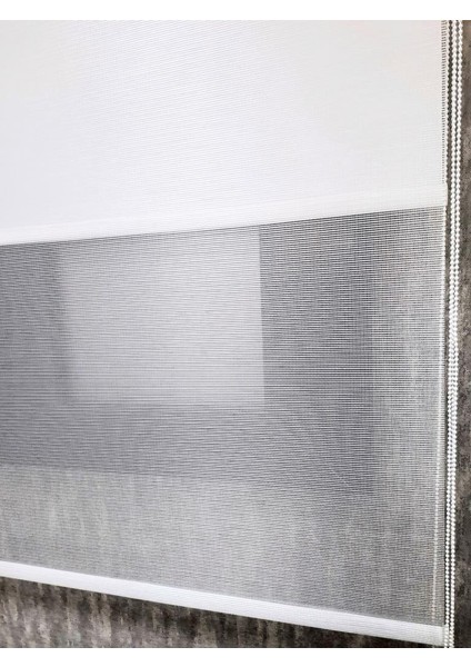 Saten Çizgili Çift Mekanizmalı Tül Stor Perde Beyaz MT1000 fırsatları