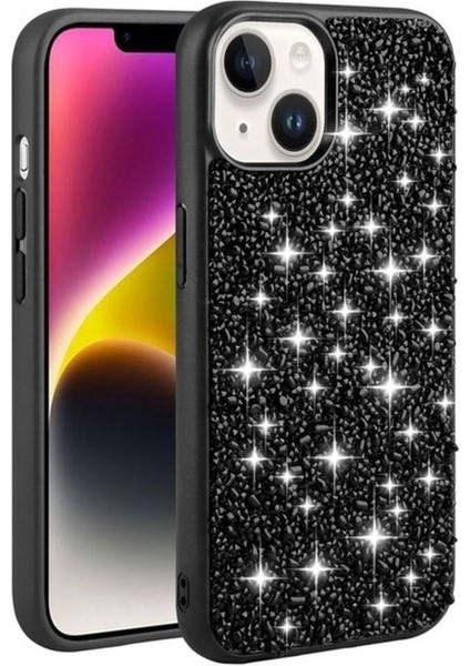 Apple iPhone 14 Uyumlu Kılıf Parlak Taşlı Tasarım Zore Linea Kapak, Siyah
