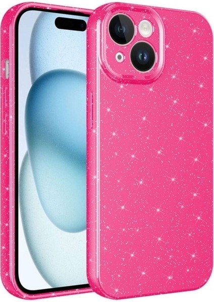 Apple iPhone 15 Plus Uyumlu Kılıf Kamera Korumalı Simli Lüks Zore Koton Kapak, Pembe Koyu