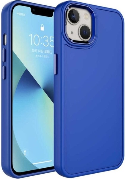 Apple iPhone 14 Uyumlu Kılıf Metal Çerçeve ve Buton Tasarımlı Sert Zore Botox Kapak, Lacivert
