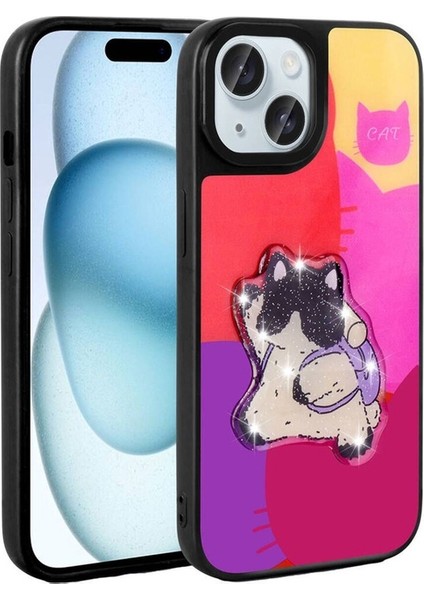 Apple iPhone 14 Uyumlu Kılıf Parlayan Kabartmalı Ikonik Figürlü Zore Amas Silikon Kapak, Mor