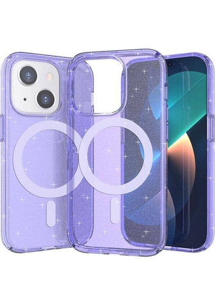 Apple iPhone 14 Uyumlu Kılıf Magsafe Şarj Özellikli Parlayan Simli Saydam Renkli Zore Allstar Kapak, Pembe