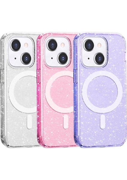 Apple iPhone 14 Uyumlu Kılıf Magsafe Şarj Özellikli Parlayan Simli Saydam Renkli Zore Allstar Kapak, Pembe fiyatları