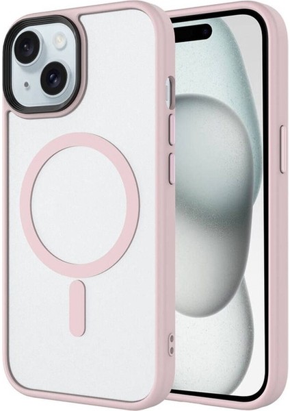 Apple iPhone 14 Uyumlu Kılıf Mat Arka Yüzey Wireless Şarj Özellikli Zore Flet Magsafe Kapak, Pembe