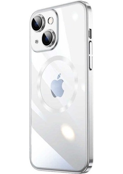 Apple iPhone 14 Uyumlu Kılıf Wireless Şarj Özellikli Sert Pc Zore Riksos Magsafe Kapak, Gümüş