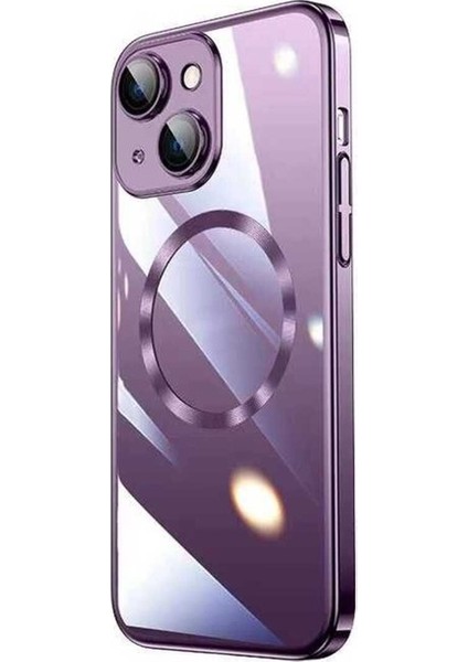 Apple iPhone 14 Uyumlu Kılıf Wireless Şarj Özellikli Sert Pc Zore Riksos Magsafe Kapak, Derin Mor