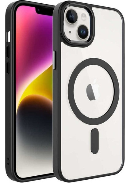 Apple iPhone 14 Uyumlu Kılıf Wireless Şarj Özellikli Zore Krom Magsafe Silikon Kapak, Siyah