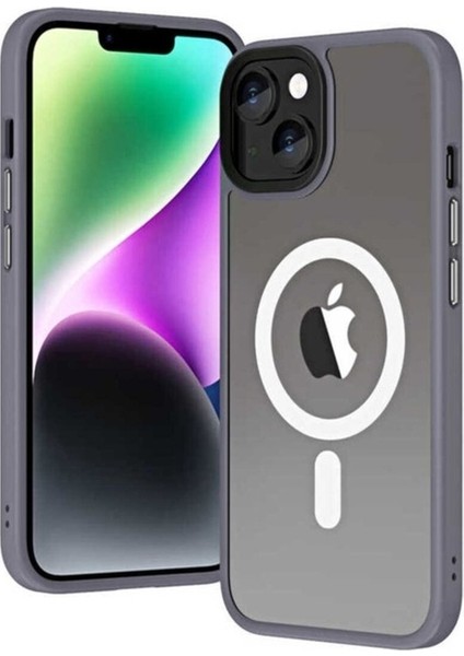 Apple iPhone 14 Uyumlu Kılıf Wireless Şarj Özellikli Zore Hibrit Magsafe Kapak, Gri