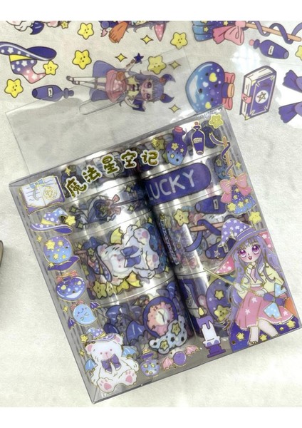 Anime Mor Şapkalı Kız Şeffaf 8'li Washi Bant Set / Washi Tape / Bullet Journal / Scrapbook