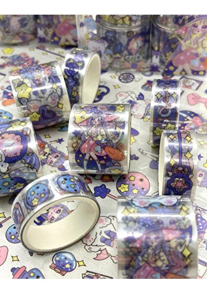 Anime Mor Şapkalı Kız Şeffaf 8'li Washi Bant Set / Washi Tape / Bullet Journal / Scrapbook