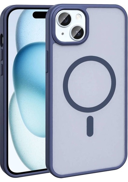 Apple iPhone 15 Plus Uyumlu Kılıf Magsafe Şarj Özellikli Mat Arka Yüzey Zore Sio Kapak, Lacivert