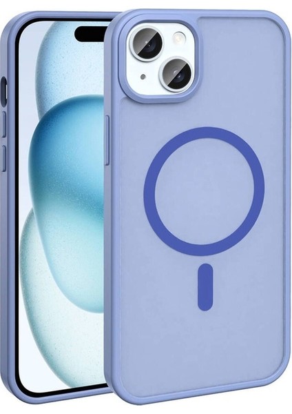 Apple iPhone 15 Plus Uyumlu Kılıf Magsafe Şarj Özellikli Mat Arka Yüzey Zore Sio Kapak, Lila