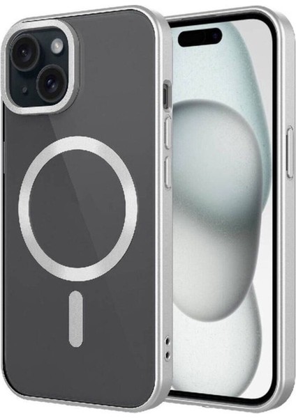 Apple iPhone 15 Plus Uyumlu Kılıf Mat Tasarımlı Magsafe Wireless Şarj Özellikli Zore Mat Setro Kapak, Titanyum