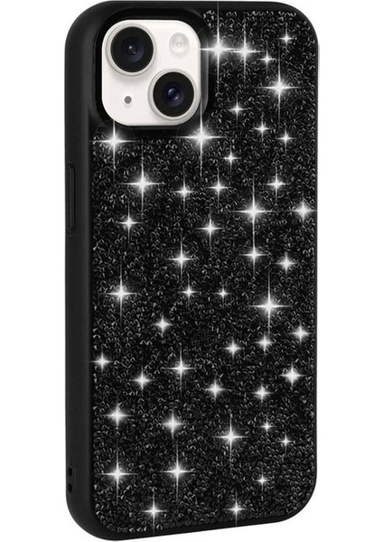 Apple iPhone 15 Plus Uyumlu Kılıf Parlak Taşlı Tasarım Zore Pırlanta Kapak, Siyah