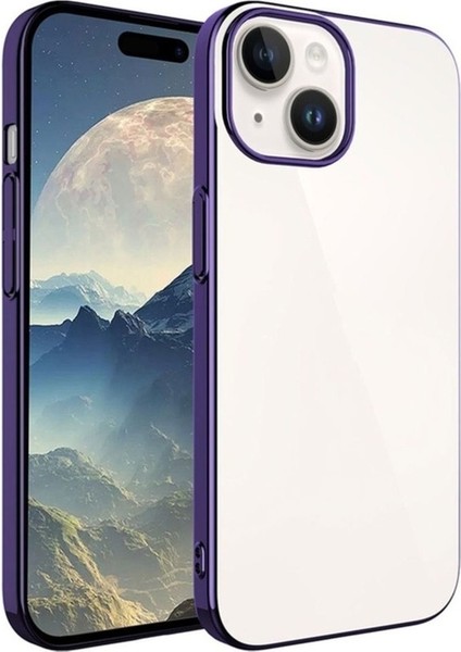 Apple iPhone 15 Plus Uyumlu Kılıf Sert Pc Renkli Çerçeveli Zore Riksos Kapak, Derin Mor