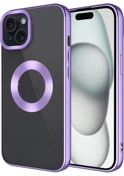 Apple iPhone 15 Plus Uyumlu Kılıf Tek Kamera Çerçeveli Logo Gösteren Zore Omega Kapak, Lila