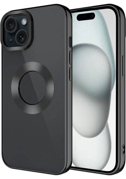 Apple iPhone 15 Plus Uyumlu Kılıf Tek Kamera Çerçeveli Logo Gösteren Zore Omega Kapak, Siyah