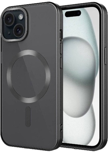 Apple iPhone 15 Plus Uyumlu Kılıf Mat Tasarımlı Magsafe Wireless Şarj Özellikli Zore Mat Setro Kapak, Siyah