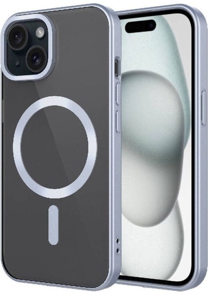 Apple iPhone 15 Plus Uyumlu Kılıf Mat Tasarımlı Magsafe Wireless Şarj Özellikli Zore Mat Setro Kapak, Gümüş