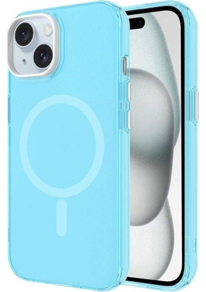 Apple iPhone 15 Plus Uyumlu Kılıf Zore Magsafe Şarj Özellikli Buzlu Transparan C-Pro Sert Kapak, Mavi