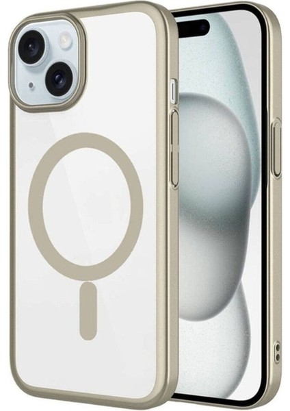 Apple iPhone 15 Plus Uyumlu Kılıf Wireless Şarj Özellikli Sert Pc Zore Mat Riksos Magsafe Kapak, Sarı