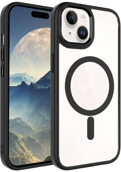Apple iPhone 15 Plus Uyumlu Kılıf Wireless Şarj Özellikli Zore Krom Magsafe Silikon Kapak, Siyah