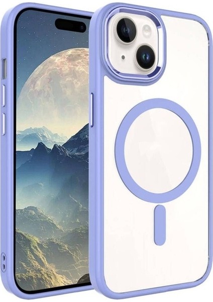 Apple iPhone 15 Plus Uyumlu Kılıf Wireless Şarj Özellikli Zore Krom Magsafe Silikon Kapak, Lila