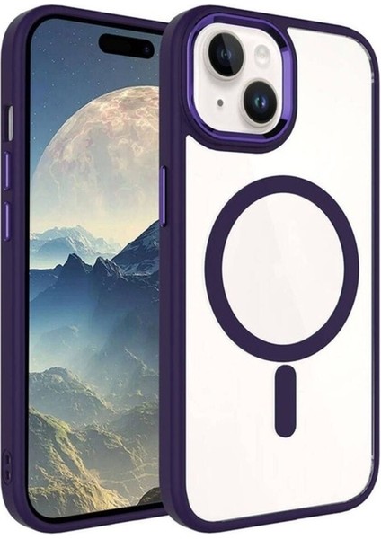 Apple iPhone 15 Plus Uyumlu Kılıf Wireless Şarj Özellikli Zore Krom Magsafe Silikon Kapak, Derin Mor