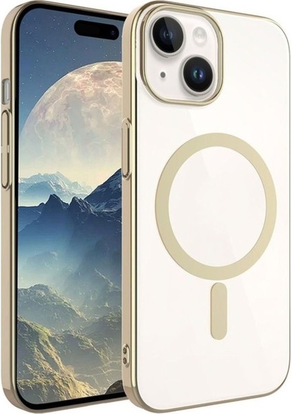 Apple iPhone 15 Plus Uyumlu Kılıf Zore Wireless Şarj Özellikli Pixel Magsafe Kapak, Gold