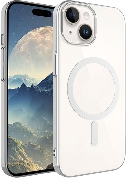 Apple iPhone 15 Plus Uyumlu Kılıf Zore Wireless Şarj Özellikli Pixel Magsafe Kapak, Gümüş