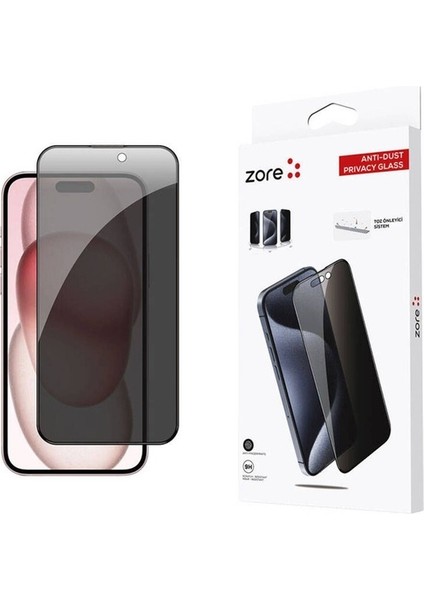 Apple iPhone 15 Plus Uyumlu Zore Anti-Dust Privacy Temperli Ekran Koruyucu