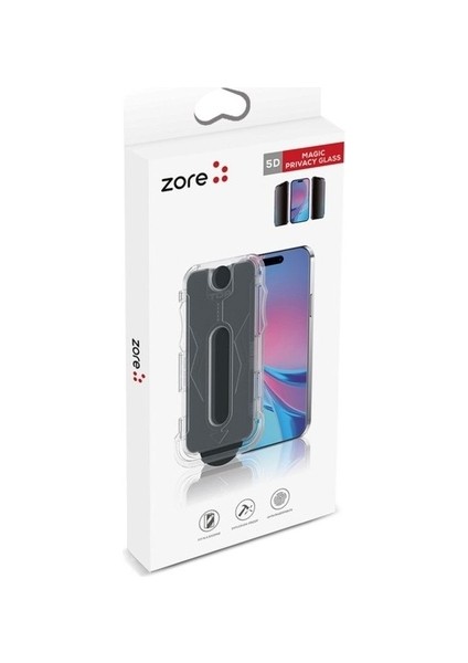 Apple iPhone 15 Plus Uyumlu Zore Kolay Uygulama Aparatlı 5d Magic Privacy Glass Hayalet Cam Ekran