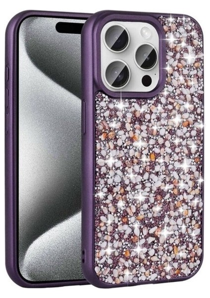 Apple iPhone 15 Pro Max Uyumlu Kılıf Parlak Taşlı Tasarım Zore Linea Diamond Kapak, Derin Mor