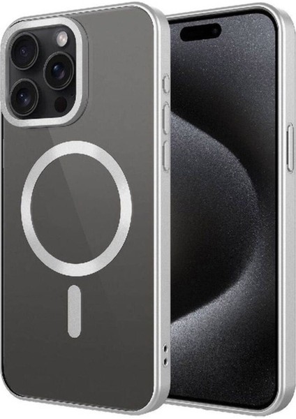 Apple iPhone 15 Pro Max Uyumlu Kılıf Mat Tasarımlı Magsafe Wireless Şarj Özellikli Zore Mat Setro Kapak, Gümüş