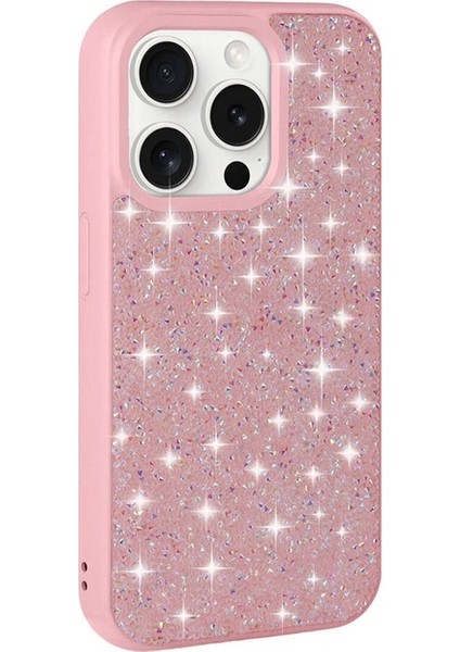 Apple iPhone 15 Pro Max Uyumlu Kılıf Parlak Taşlı Tasarım Zore Pırlanta Kapak, Pembe