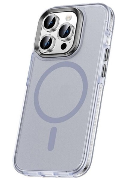 Apple iPhone 15 Pro Max Uyumlu Kılıf Airbagli Magsafe Wireless Şarj Özellikli Lens Koruyuculu Zore Klaptika Kapak, Gri