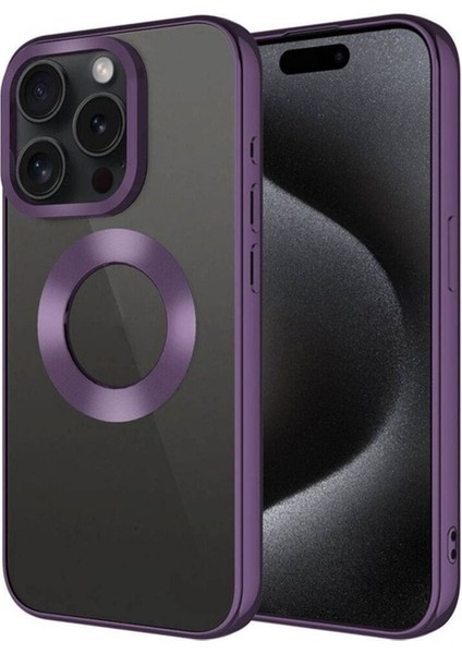 Apple iPhone 15 Pro Max Uyumlu Kılıf Tek Kamera Çerçeveli Logo Gösteren Zore Omega Kapak, Derin Mor