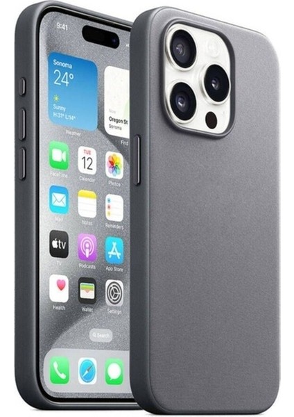 Apple iPhone 15 Pro Max Uyumlu Kılıf Zore Magsafe Şarj Özellikli Mikro Fiber Optimal Kapak, Gri