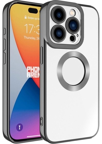 Apple iPhone 15 Pro Max Uyumlu Kılıf Kamera Korumalı Logo Gösteren Zore Omega Kapak, Koyu Gri