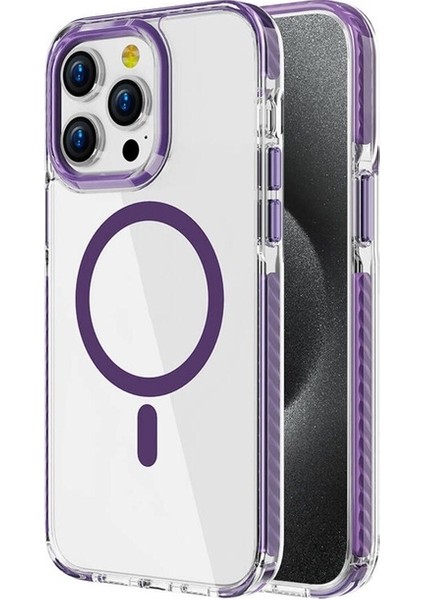 Apple iPhone 15 Pro Max Uyumlu Kılıf Magsafe Şarj Özellikli Airbagli Takılabilir Askı Aparatlı Zore Nana Kapak, Mor