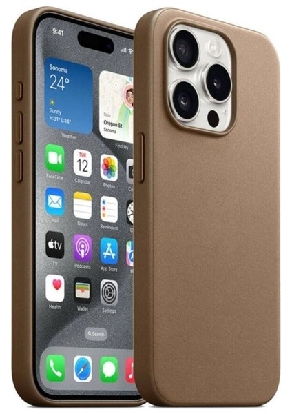Apple iPhone 15 Pro Max Uyumlu Kılıf Zore Magsafe Şarj Özellikli Mikro Fiber Optimal Kapak, Kahverengi