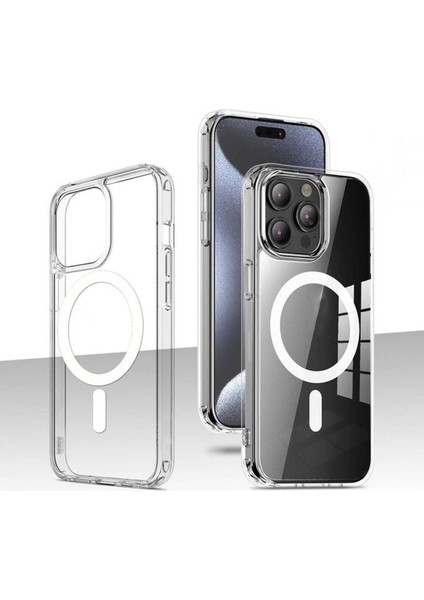 Apple iPhone 15 Pro Max Uyumlu Kılıf Magsafe Şarj Özellikli Şeffaf Sert Pc Zore Embos Kapak