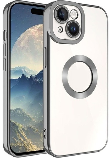 Apple iPhone 15 Uyumlu Kılıf Kamera Korumalı Logo Gösteren Zore Omega Kapak, Koyu Gri