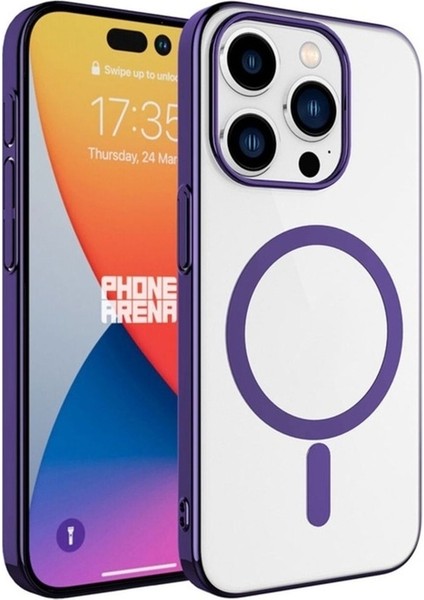 Apple iPhone 15 Pro Max Uyumlu Kılıf Zore Wireless Şarj Özellikli Pixel Magsafe Kapak, Derin Mor