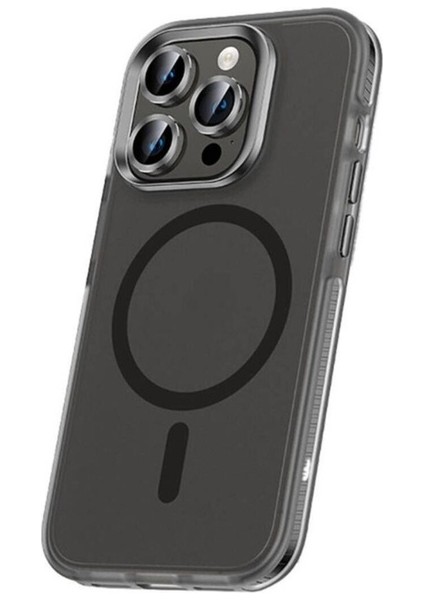 Apple iPhone 15 Pro Uyumlu Kılıf Airbagli Magsafe Wireless Şarj Özellikli Lens Koruyuculu Zore Klaptika Kapak, Siyah